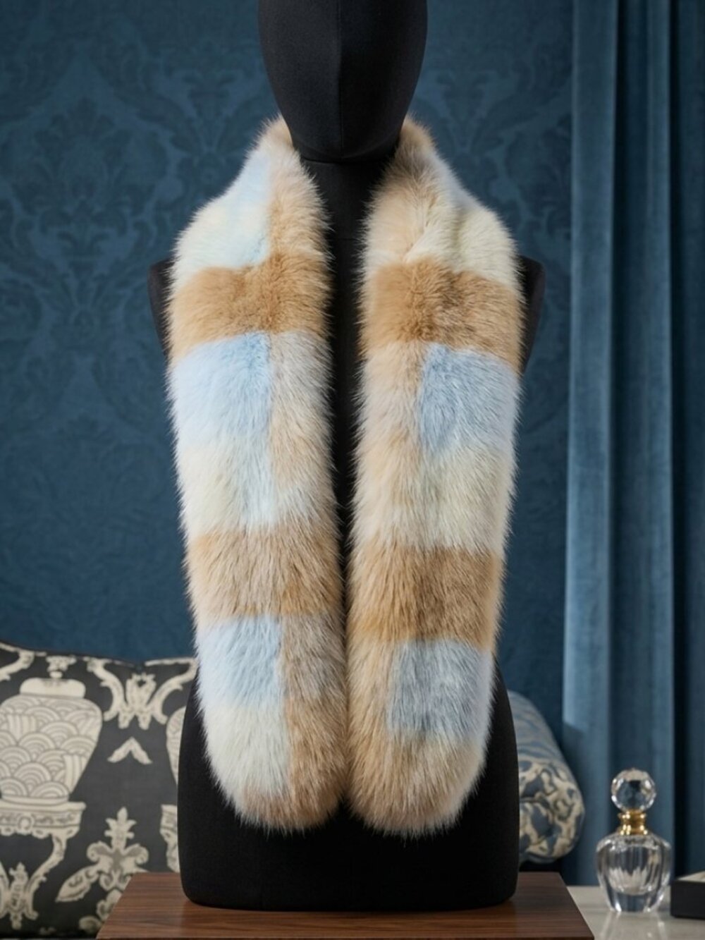 NWOT Luxe Faux Fur Stole 6” x 63” Neutral Tones Soft Modacrylic Wrap Elegant - Picture 9 of 9
